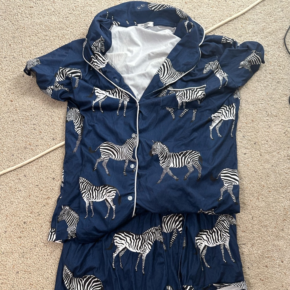 Women's Zebra Print Pajama Set - Blue